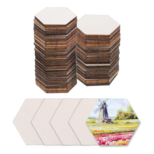 QUARKZMAN Holz zum Basteln, 50 Stück 3cm Hexagon Holzscheiben Deko zum Bemalen, für Hochzeit，DIY Basteln, Brandmalerei，Geschenk，Weihnachtsschmuck von QUARKZMAN