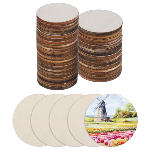QUARKZMAN Holz zum Basteln, 50 Stück 3cm Holzscheiben Rund Deko zum Bemalen, für Hochzeit，DIY Basteln, Brandmalerei，Geschenk，Weihnachtsschmuck von QUARKZMAN