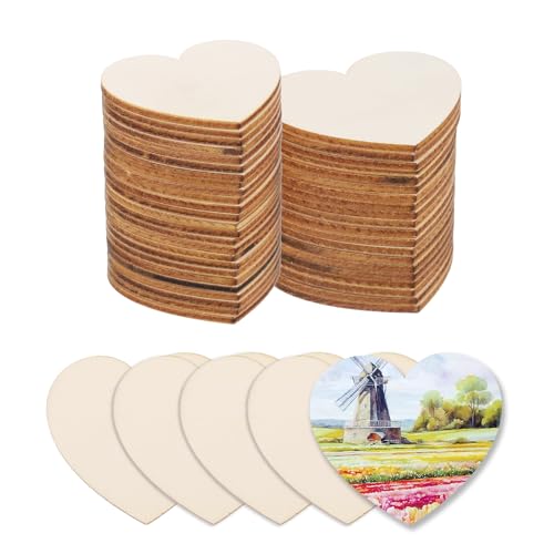 QUARKZMAN Holz zum Basteln, 50 Stück 4.5cm Holzherzen Deko zum Bemalen, für Hochzeit，DIY Basteln, Brandmalerei，Geschenk，Weihnachtsschmuck von QUARKZMAN