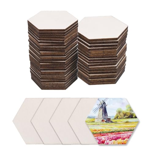 QUARKZMAN Holz zum Basteln, 50 Stück 4cm Hexagon Holzscheiben Deko zum Bemalen, für Hochzeit，DIY Basteln, Brandmalerei，Geschenk，Weihnachtsschmuck von QUARKZMAN