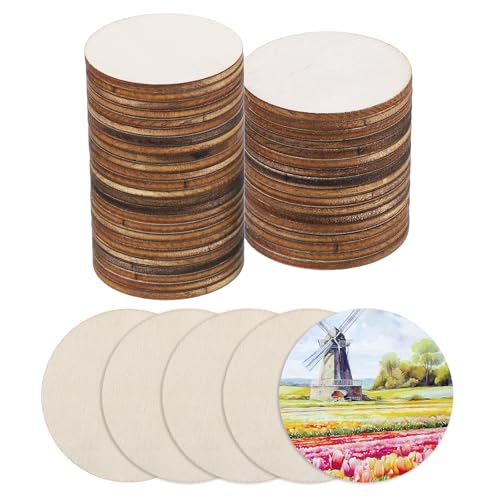 QUARKZMAN Holz zum Basteln, 50 Stück 4cm Holzscheiben Rund Deko zum Bemalen, für Hochzeit，DIY Basteln, Brandmalerei，Geschenk，Weihnachtsschmuck von QUARKZMAN