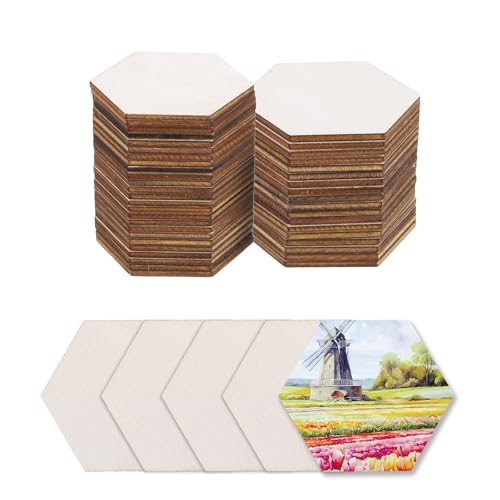 QUARKZMAN Holz zum Basteln, 50 Stück 5cm Hexagon Holzscheiben Deko zum Bemalen, für Hochzeit，DIY Basteln, Brandmalerei，Geschenk，Weihnachtsschmuck von QUARKZMAN