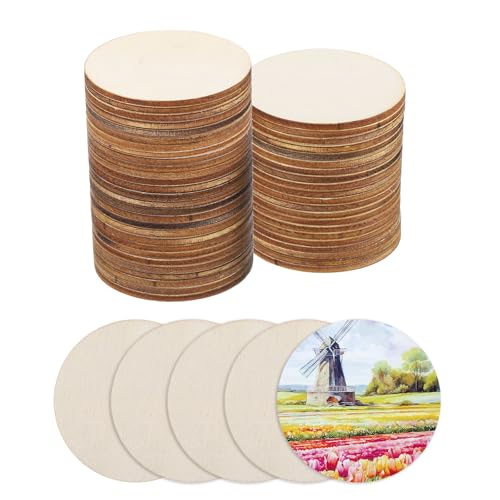 QUARKZMAN Holz zum Basteln, 50 Stück 5cm Holzscheiben Rund Deko zum Bemalen, für Hochzeit，DIY Basteln, Brandmalerei，Geschenk，Weihnachtsschmuck von QUARKZMAN