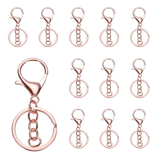 QUARKZMAN Hummerklaue Karabiner Schlüsselanhänger, 12 Stück Hummerklaue Karabinerhaken mit flachem geteiltem Schlüsselring und Kette für DIY Bastel Schlüsselanhänger Zubehör, Roségold von QUARKZMAN