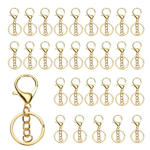 QUARKZMAN 30 Stück Schlüsselanhänger 30mm, Schlüsselring mit Flachem Karabiner und Kette für DIY Bastel, Glückswürmchen, Sorgenwürmchen, Makramee (Golden) QUARKZMAN 30 Stück Schlüsselanhänger 30mm, Schlüsselring mit Flachem Karabiner und Kette für DIY Bastel, Glückswürmchen, Sorgenwürmchen, Makramee (Golden) von QUARKZMAN