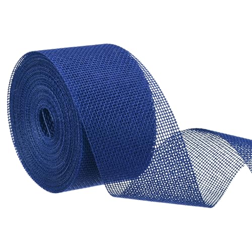 QUARKZMAN Jutegewebe-Band, 5 cm breit, 10 Meter Jutegewebe-Drahtband zum Verpacken von Geschenken und zur Dekoration von Zuhause und Hochzeiten, Blau von QUARKZMAN