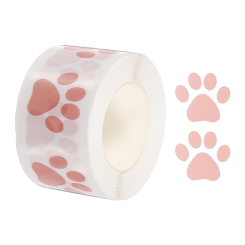 QUARKZMAN Klebeetiketten Transparent Pink 500 Stück Pfotenabdruck-Aufkleber 1,5 Zoll Hundepfote Bärenpfote Aufkleber für Lehrer Basteln Party von QUARKZMAN