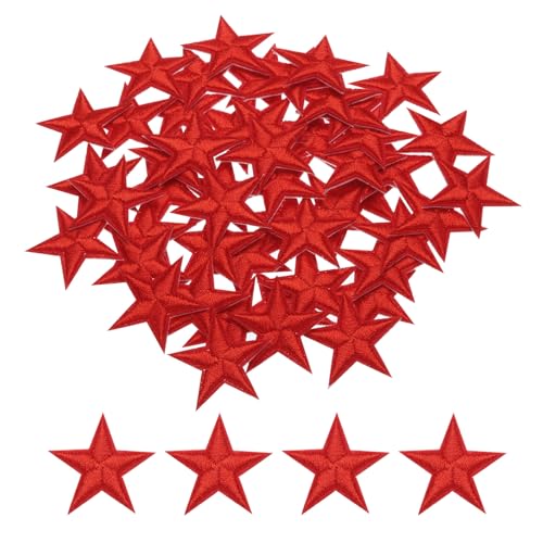 QUARKZMAN Kleine 5-Sterne Aufbügelflicken, bestickt, zum Aufnähen, Applikationen zur Verzierung von Kleidung 2,9x2,9 cm, Packung mit 50 Stück (Leuchtendes Rot) von QUARKZMAN