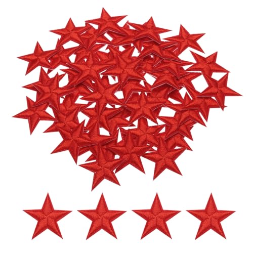 QUARKZMAN Flicken zum Aufbügeln 5 Sterne Aufbügelflicken Bügelflicken Aufbügel Patches Bestickt zum Aufnähen für Kleidung Jeans Jacken Rucksäcke, 2,9x2,9 cm, 50er Packung (Leuchtendes Rot) von QUARKZMAN