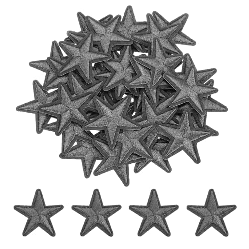 QUARKZMAN Kleine 5 Sterne Aufbügelflicken Bestickte Nähaufnäher Applikationen Kleidungsverzierungen Reparatur Kleidung Rucksack Schuhen Dekoration 3,8x3,8cm/1,5x1,5", 50 Pack(Tiefgrau) von QUARKZMAN