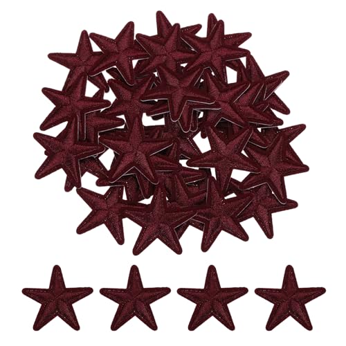 QUARKZMAN Kleine 5 Sterne Aufbügelflicken Bestickte Nähaufnäher Applikationen Kleidungsverzierungen Reparatur Kleidung Schuhen Dekoration 3,8x3,8cm/1,5x1,5", 50 Pack(Tiefes Weinrot) von QUARKZMAN
