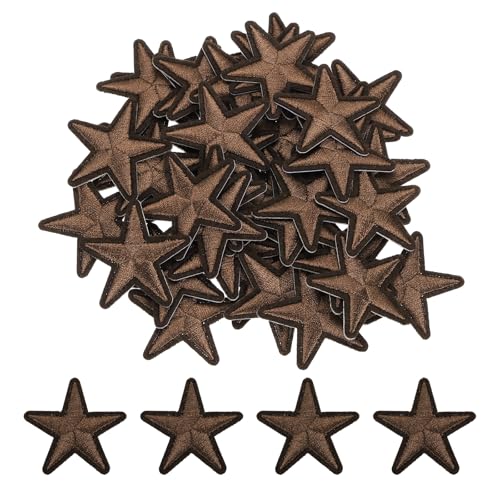 QUARKZMAN Kleine 5 Sterne Aufbügelflicken Bestickte Nähaufnäher Applikationen Kleidungsverzierungen zur Reparatur von Kleidung Rucksack Schuhen Dekoration 3,8x3,8cm/1,5x1,5", 50 Pack(Braun) von QUARKZMAN