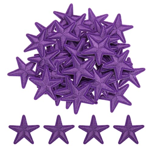 QUARKZMAN Kleine 5 Sterne Aufbügelflicken Bestickte Nähaufnäher Applikationen Kleidungsverzierungen zur Reparatur von Kleidung Rucksack Schuhen Dekoration 3,8x3,8cm/1,5x1,5", 50 Pack(Lila) von QUARKZMAN