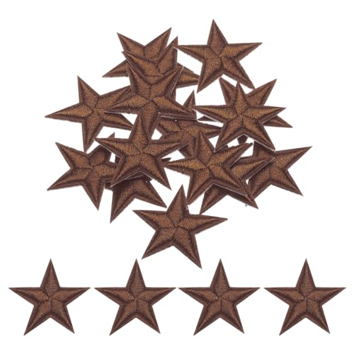 QUARKZMAN Kleine 5-Sterne Aufbügelflicken aus Eisen, bestickt, zum Aufnähen, Applikationen zur Verzierung von Kleidung 2,9x2,9 cm, Packung mit 15 Stück (Braun) von QUARKZMAN
