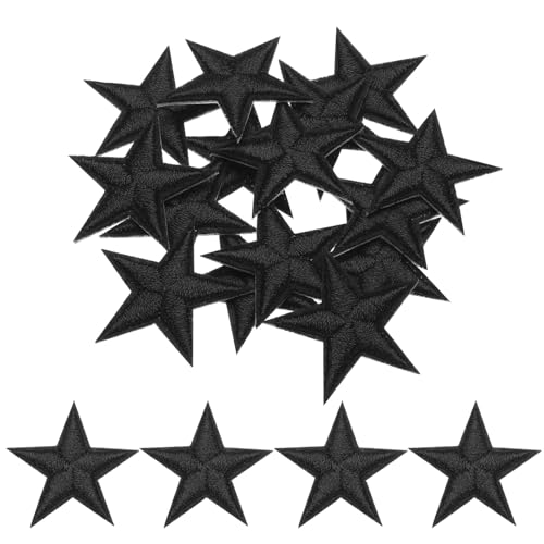 QUARKZMAN Flicken zum Aufbügeln 5 Sterne Aufbügelflicken Bügelflicken Aufbügel Patches Bestickt zum Aufnähen für Kleidung Jeans Jacken Rucksäcke, 2,9x2,9 cm, 15er Packung (Schwarz) von QUARKZMAN
