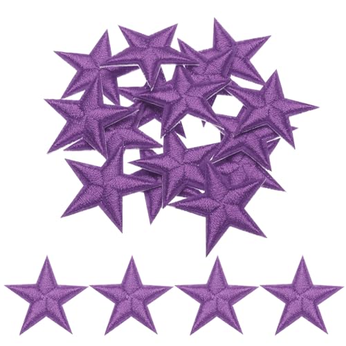 QUARKZMAN Kleine 5-Sterne Aufbügelflicken bestickt zum Aufnähen von Applikationen zur Verzierung von Kleidung, Reparatur von Rucksäcken und Schuhen, 2,9x2,9 cm, Packung mit 15 Stück (Lila) von QUARKZMAN
