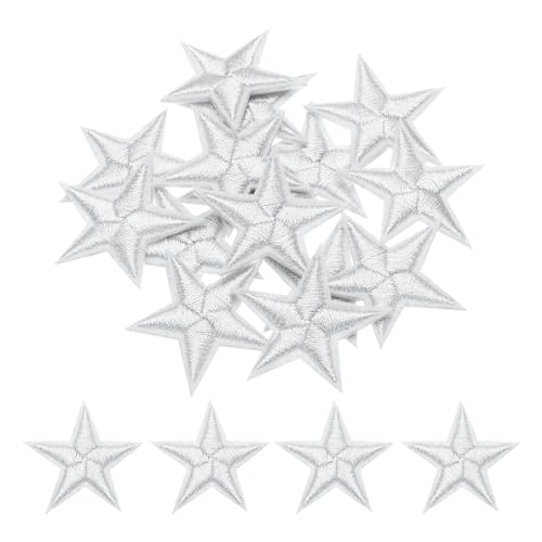 QUARKZMAN Kleine 5-Sterne Aufbügelflicken bestickt zum Aufnähen von Applikationen zur Verzierung von Kleidung, Reparatur von Rucksäcken und Schuhen, 2,9x2,9 cm, Packung mit 15 Stück (Weiß) von QUARKZMAN