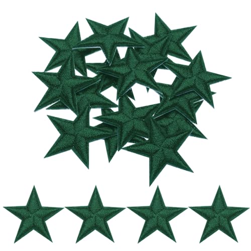 QUARKZMAN Kleine 5-Sterne Aufbügelflicken bestickt zum Aufnähen von Applikationen zur Verzierung von Kleidung, Rucksäcken und Schuhen, 2,9x2,9 cm, 15er Pack (Dunkelgrün) von QUARKZMAN