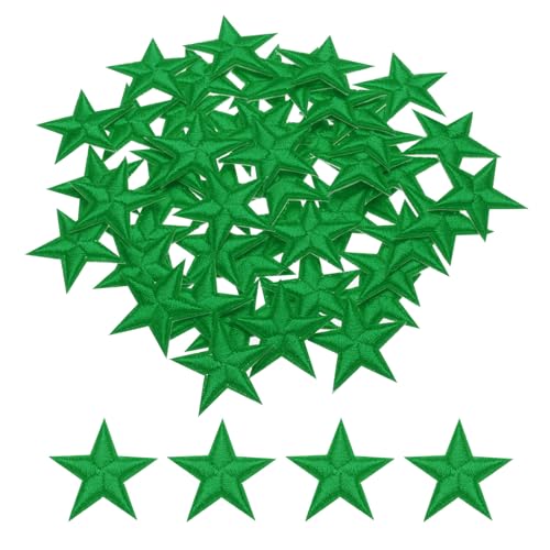 QUARKZMAN Kleine 5-Sterne Aufbügelflicken bestickt zum Aufnähen von Applikationen zur Verzierung von Kleidung, Rucksäcken und Schuhen, 2,9x2,9 cm, Packung mit 50 Stück (Grün) von QUARKZMAN