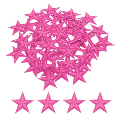 QUARKZMAN Kleine 5-Sterne Aufbügelflicken bestickt zum Aufnähen von Applikationen zur Verzierung von Kleidung 2,9x2,9 cm, Packung mit 50 Stück (Rosenrot) von QUARKZMAN