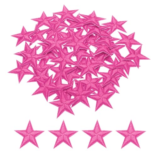 QUARKZMAN Flicken zum Aufbügeln 5 Sterne Aufbügelflicken Bügelflicken Aufbügel Patches Bestickt zum Aufnähen für Kleidung Jeans Jacken Rucksäcke, 2,9x2,9 cm, 50er Packung (Rosenrot) von QUARKZMAN
