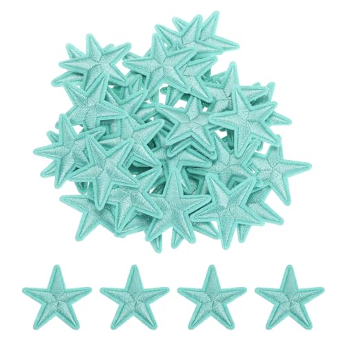 QUARKZMAN Kleine 5 Sterne Aufbügler Patches Bestickte Nähpflaster Applikationen Kleidungsverzierungen Reparatur Kleidung Rucksack Schuhen Dekoration 3,8x3,8cm/1,5x1,5", 50 Pack(Frischblau) von QUARKZMAN