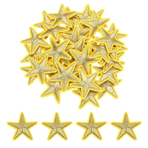 QUARKZMAN Kleine 5 Sterne Aufbügler Patches Bestickte Nähpflaster Applikationen Kleidungsverzierungen Reparatur Kleidung Rucksack Schuhen Dekoration 3,8x3,8cm/1,5x1,5", 50 Pack(Gelb) von QUARKZMAN