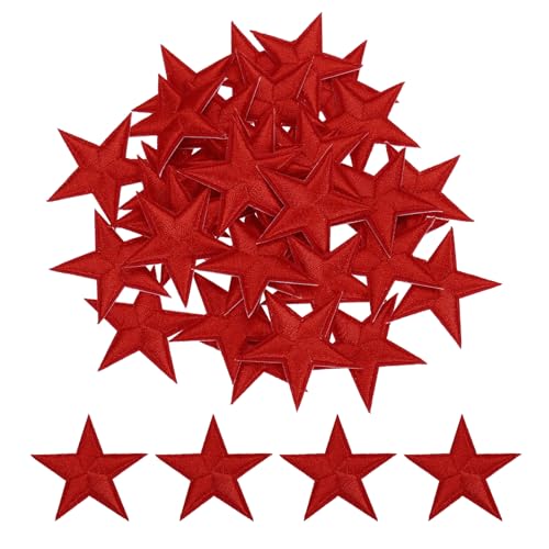 QUARKZMAN Kleine 5 Sterne Aufbügler Patches Bestickte Nähpflaster Applikationen Kleidungsverzierungen Reparatur Kleidung Schuhen Dekoration 4,5x4,5cm/1,8x1,8", 50 Pack(Leuchtendes Rot) von QUARKZMAN