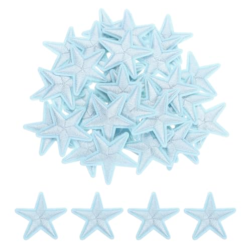 QUARKZMAN Kleine Sterne Aufbügel Patches Bestickte Nähaufnäher Applikationen für DIY Jack Jeans Reparatur Kleidung Rucksack Schuhen Dekoration 3,8x3,8cm/1,5x1,5", 50 Stück(Blau) von QUARKZMAN