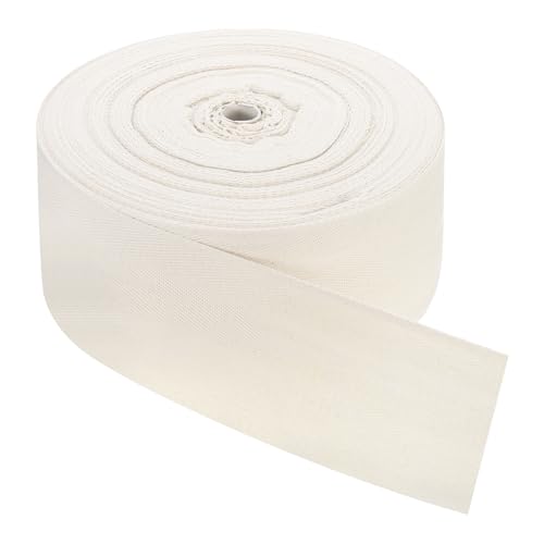 QUARKZMAN Köperband, 1 Stück 45 Yard x 90mm - Baumwollstoffband, Rolle mit Fischgrätenmuster für Kleidung, Accessoires, Taschen (Beige Weiß) von QUARKZMAN