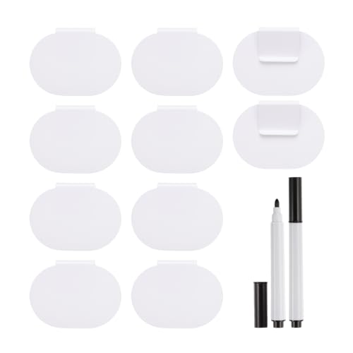 QUARKZMAN Korb Etiketten für Aufbewahrungs Behälter 10Stk Mehrweg Abnehmbar Weiß Korb Etiketten für Anklipsen mit 2Stk Schwarz Kreide Marker Etiketten für Klammern Korb Anhänger (Oval) von QUARKZMAN