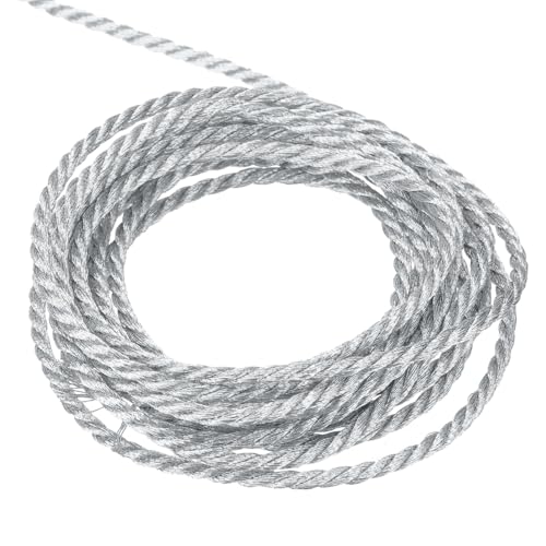 QUARKZMAN Kordel Satinkordel Gedrehte Kordelschnur, 2mm 3 Stränge Zwirnschnur Geflochtene Schnur Glänzender Faden für Bastelgeschenktasche Vorhang Weihnachtsdekoration, Silber - 10m QUARKZMAN Kordel Satinkordel Gedrehte Kordelschnur, 2mm 3 Stränge Zwirnschnur Geflochtene Schnur Glänzender Faden für Bastelgeschenktasche Vorhang Weihnachtsdekoration, Silber - 10m von QUARKZMAN