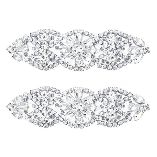 QUARKZMAN Kristall Strass Applikation, Aufnäh-Applikation für Brautkleid Gürtel Dekoration für Frauen DIY Zubehör Abschlussball Zeremonie Hochzeit Party Silber, 2 Stück von QUARKZMAN