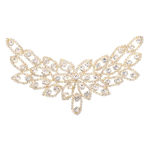 QUARKZMAN Kristall Strass Applikation Hochzeitskleid Dekoration für Damen DIY Handwerk Zubehör Aufnähbare Strass Schmuck Applikation für Abendkleid Gürtel Weiß Gold von QUARKZMAN
