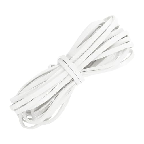 QUARKZMAN Lederschnur Flaches Lederband, 5,5 Yard Lederriemen 5 Meter 4mm Lederschnur Lederstreifen Schnürsenkel für DIY Handwerk Herstellung Armband Geldbörse Gurt, Reinweiß von QUARKZMAN