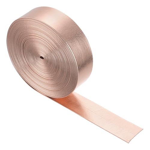 QUARKZMAN Lederstreifen 20mm breit 5m lang Metallische Lederstreifen Flacher Ledergürtel Kordel Weich Kunstleder Riemen für Basteln DIY Nähen Zugseile, Roségold von QUARKZMAN