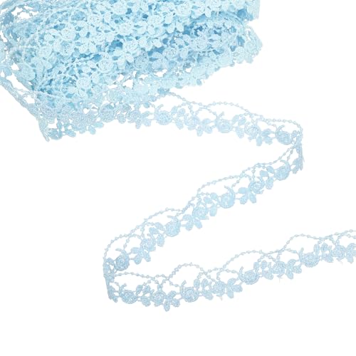QUARKZMAN Leichtes Blumen-Spitzenband in Hellblau, 0,8" x 5 Yards Polyester besticktes Häkel-Spitzenband Stoff zum Nähen, Hochzeitsdekorationen, Stirnbänder, DIY-Bastelarbeiten von QUARKZMAN