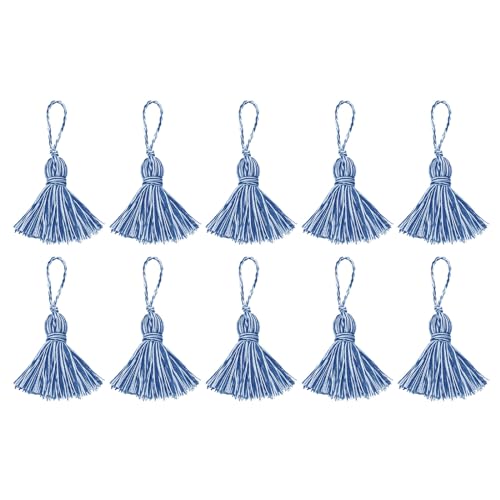 QUARKZMAN Lesezeichen Quasten - 10 Stück 7,5 cm/3" weiche Mini-Quaste mit Kordelschlaufe für Schlüsselanhänger Taschenanhänger handgefertigte DIY-Bastelaccessoires, blau von QUARKZMAN