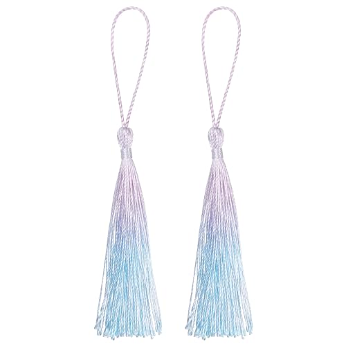 QUARKZMAN Lesezeichen Quasten - 2 Stück 13cm/5" Seidig weiche Mini-Quaste mit Schlaufen für Schlüsselanhänger Abschluss Handgemachtes DIY-Bastelzubehör, Lila/Himmelblau QUARKZMAN Lesezeichen Quasten - 2 Stück 13cm/5" Seidig weiche Mini-Quaste mit Schlaufen für Schlüsselanhänger Abschluss Handgemachtes DIY-Bastelzubehör, Lila/Himmelblau von QUARKZMAN