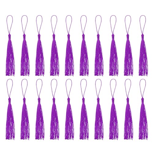 QUARKZMAN Lesezeichen Quasten - 20 Stück 13cm/5" Seidig Weiche Mini Quaste mit Schlaufen für Schlüsselanhänger Abschluss Handgemachtes DIY Bastelzubehör, Lila von QUARKZMAN