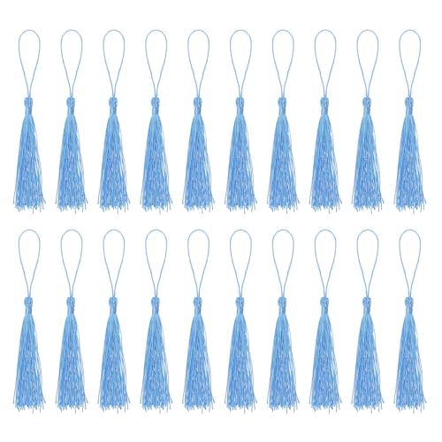 QUARKZMAN Lesezeichen Quasten - 30 Stück 13cm/5" Seidig Weiche Mini Quaste mit Schlaufen für Schlüsselanhänger Abschluss Handgemachtes DIY Bastelzubehör, Hellblau von QUARKZMAN