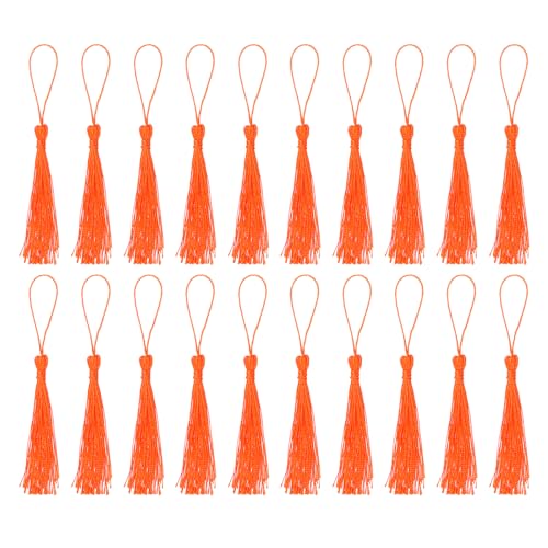 QUARKZMAN Lesezeichen Quasten - 30 Stück 13cm/5" Seidig Weiche Mini Quaste mit Schlaufen für Schlüsselanhänger Abschluss Handgemachtes DIY Bastelzubehör, Orange Rot von QUARKZMAN