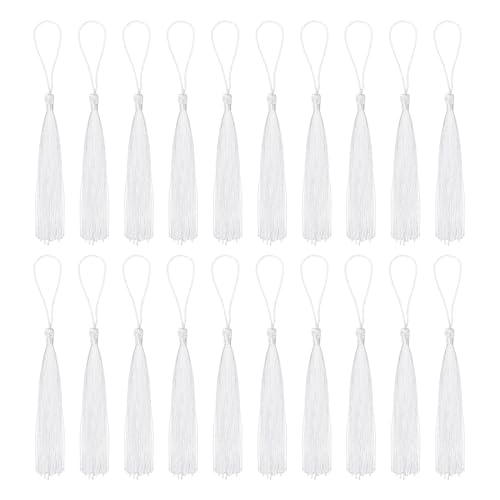 QUARKZMAN Lesezeichen Quasten - 30 Stück 13cm/5" Seidig Weiche Mini Quaste mit Schlaufen für Schlüsselanhänger Abschluss Handgemachtes DIY Bastelzubehör, Silber Weiß QUARKZMAN Lesezeichen Quasten - 30 Stück 13cm/5" Seidig Weiche Mini Quaste mit Schlaufen für Schlüsselanhänger Abschluss Handgemachtes DIY Bastelzubehör, Silber Weiß von QUARKZMAN