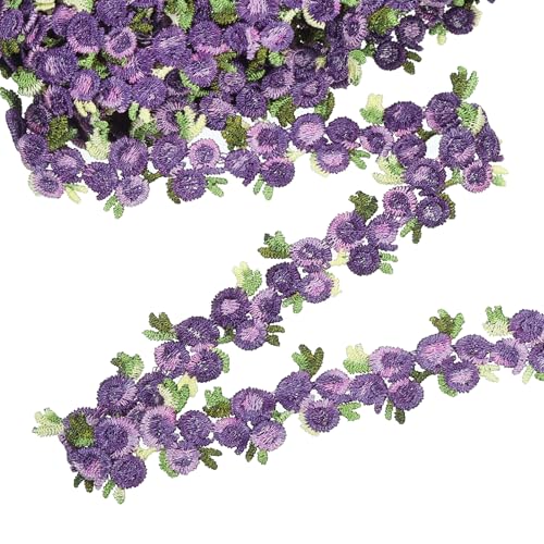 QUARKZMAN Lila Blumen Spitzenband, 0,9" x 5 Yards Polyester besticktes Häkel-Spitzenband Stoff zum Nähen, Hochzeitsdekorationen, Stirnbänder, DIY-Bastelarbeiten von QUARKZMAN