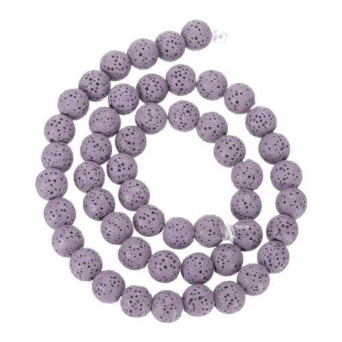 QUARKZMAN Lila Vulkanische Lavaperlen 8mm Ätherisches Öl Diffuser Vulkanischer lose Runde Perle für DIY Schmuck Armband (1 Strang, 51 Stück) von QUARKZMAN