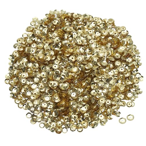 QUARKZMAN Lose Pailletten 4MM Silber Rückseite Pailletten 3000 Stück Becher Pailletten Stickerei Pailletten für Schmuckherstellung Basteln Nähen, Hellgold von QUARKZMAN