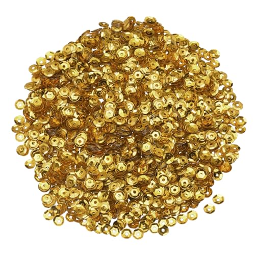 QUARKZMAN Lose Pailletten 4MM Silber Rückseite Pailletten 3000 Stück Becher Pailletten Stickerei Pailletten für Schmuckherstellung Basteln Nähen, Tiefgold von QUARKZMAN