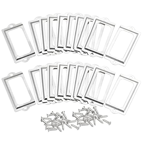 QUARKZMAN Metall-Etikettenhalter, 70x33mm, 20 Stück Dateikarten-Tag-Etikettenhalter-Rahmen für Büro-Bibliotheksschubladen-Schrankregale, Silberton von QUARKZMAN