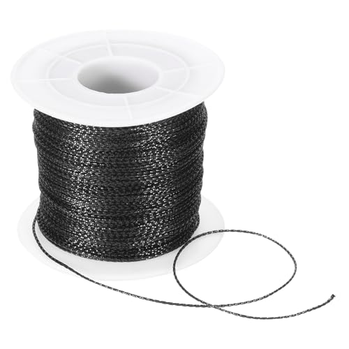 QUARKZMAN Metallisches Band, 1mmx100m Schwarz Ornamente Schnüre Metallisches Nicht Dehnbares Faden Lametta Seil Weihnachtsband für Geschenkverpackung, Schmuckherstellung, DIY Handwerk von QUARKZMAN