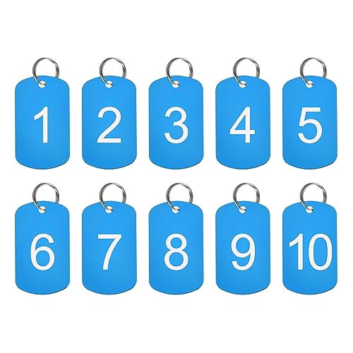 QUARKZMAN Nummerierte Etiketten Aluminum Schlüssel Etiketten Metall ID Etiketten 1-10 Nummern mit Ring Blau Rechteck für Dekoration Packung von 10 von QUARKZMAN